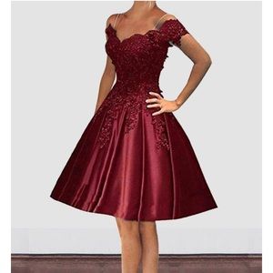SOLD—Beautiful, burgundy, knee-length prom dress